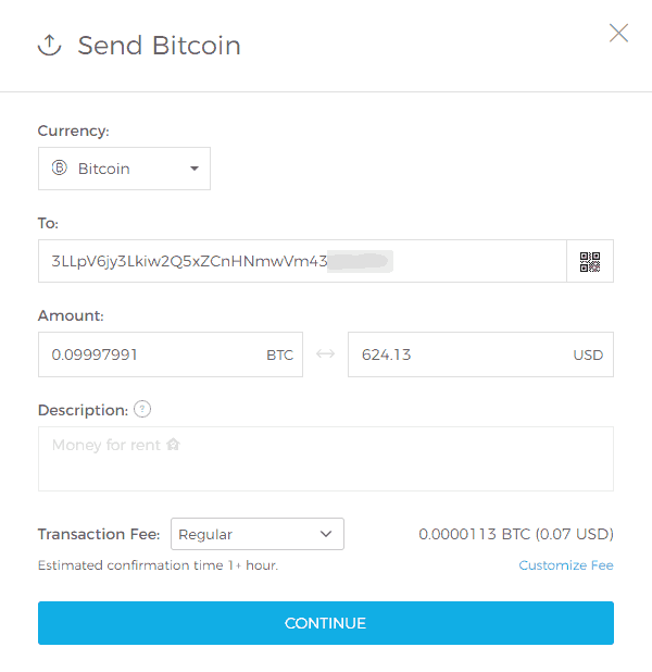 select the option to send BTC